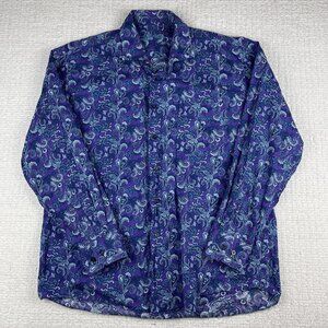 Alan Flusser Shirt Mens XL Purple Button Up Long Sleeve Floral Paisley